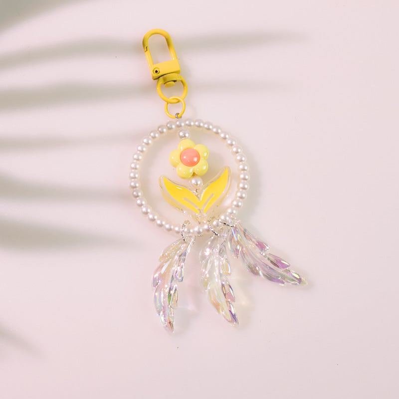 Keychains de plumas electroplacados de flor de perlas al por mayor